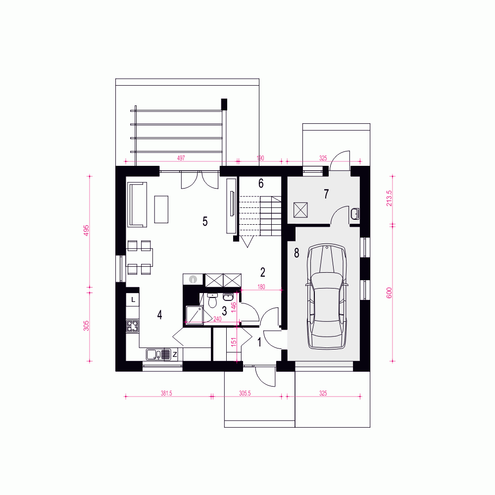Rzut projektu Igor IV z garażem - Parter
