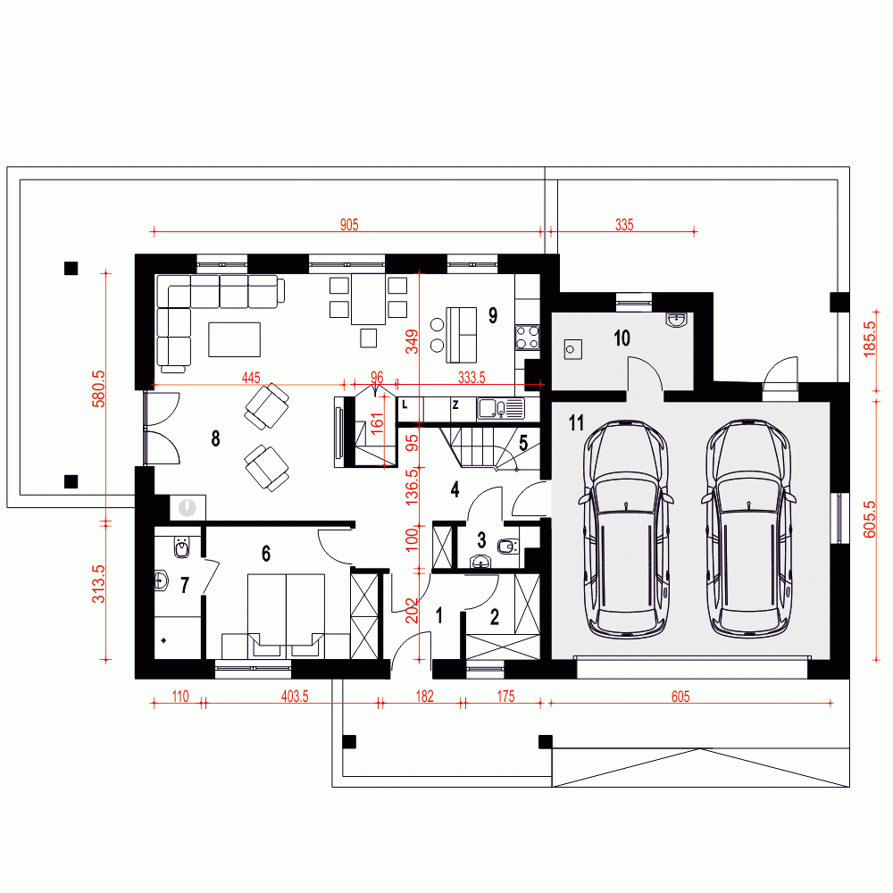 Rzut projektu Strzyżyk II A1 z garażem 2st. - Parter