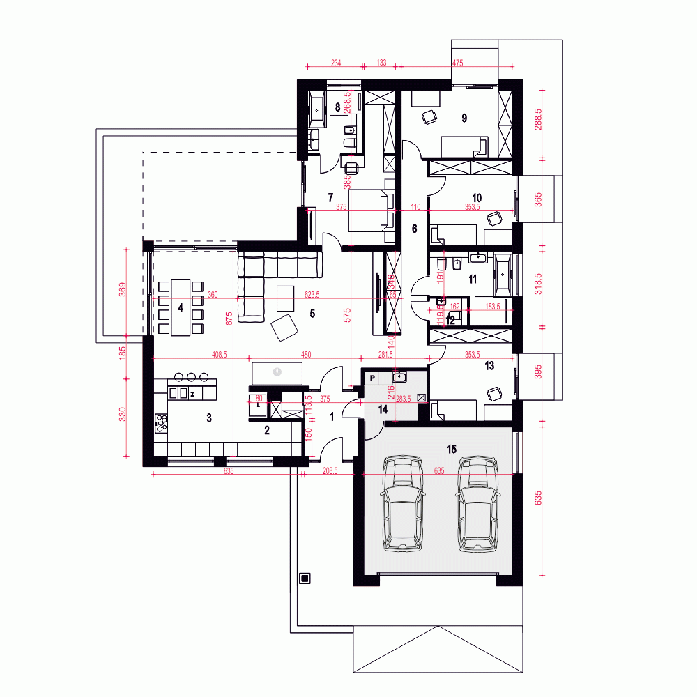 Rzut projektu Magnetyt z garażem 2st. - Parter