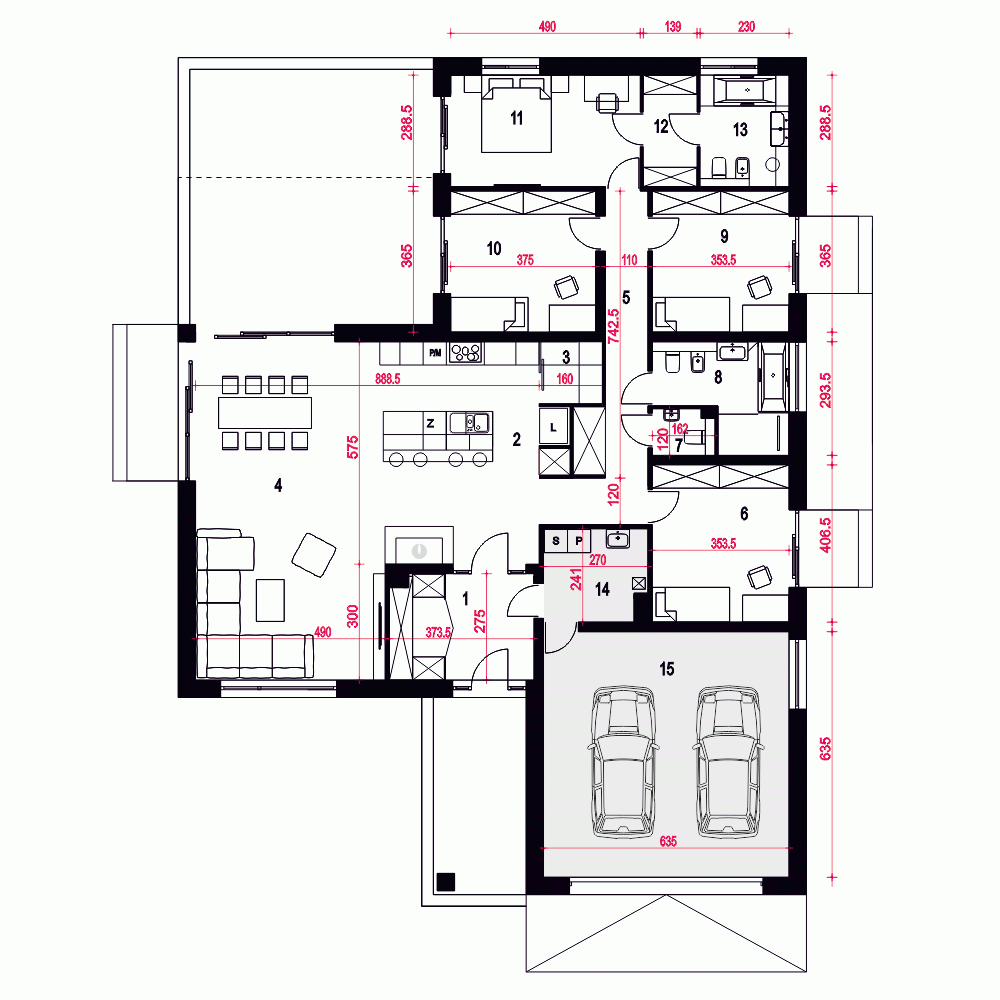 Rzut projektu Magnetyt II z garażem 2st. - Parter