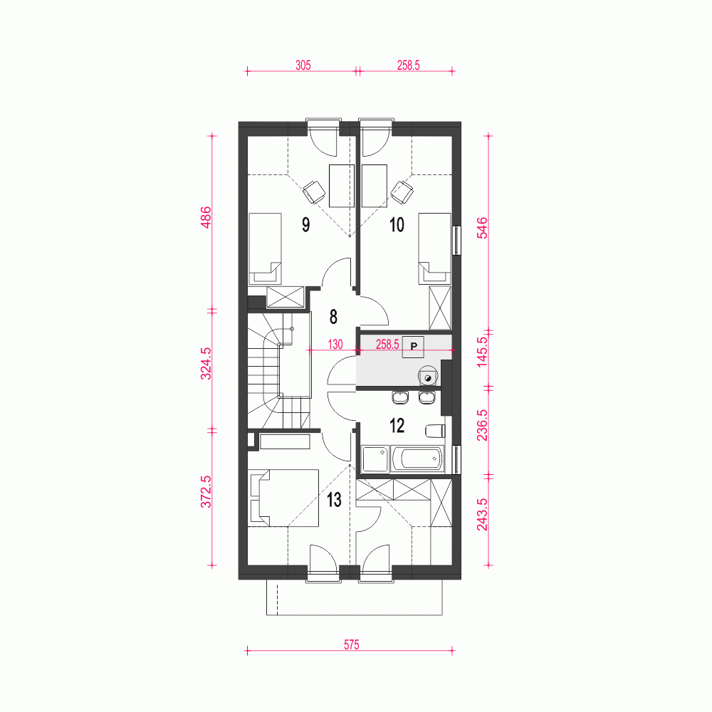 Rzut projektu Jukka A1-SZP z garażem - Piętro