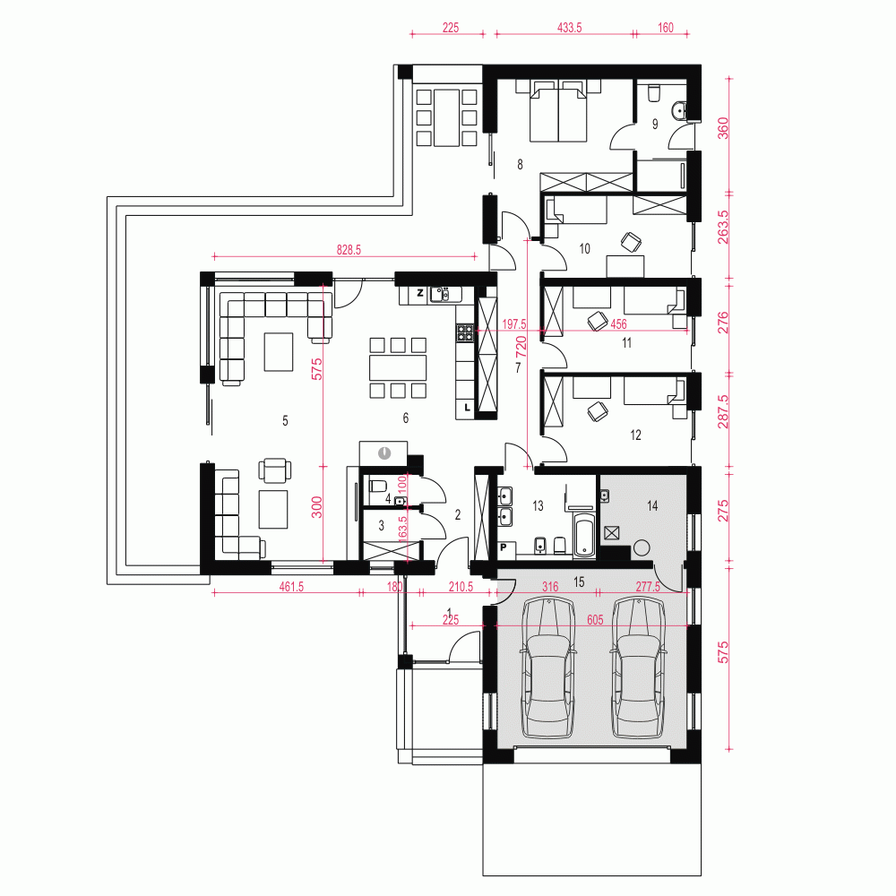 Rzut projektu Dolomit III z garażem 2st. - Parter