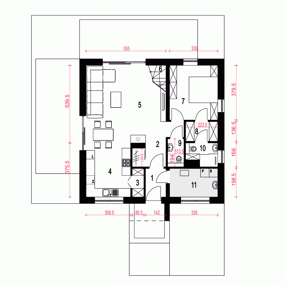 Rzut projektu Nowalia II B - Parter