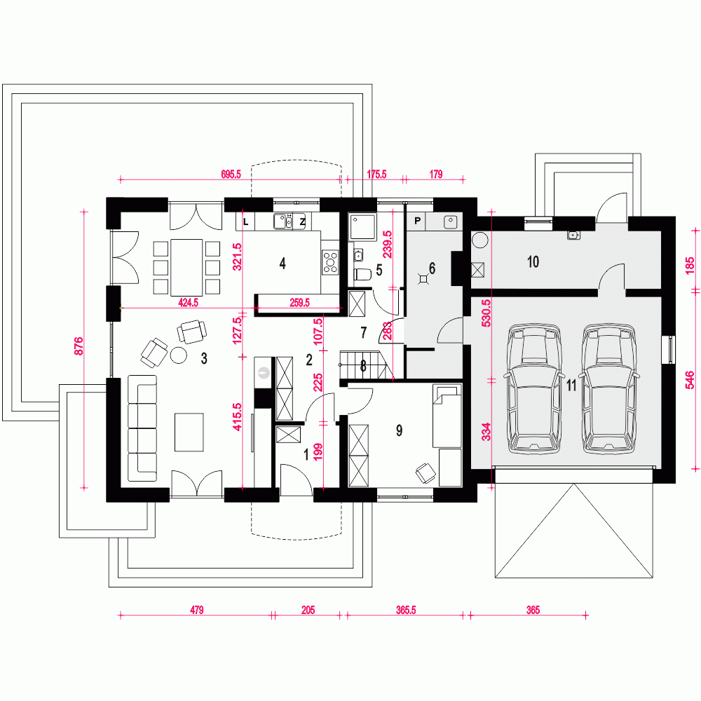 Rzut projektu Dom Dla Ciebie 10 A1 z garażem 2st. - Parter