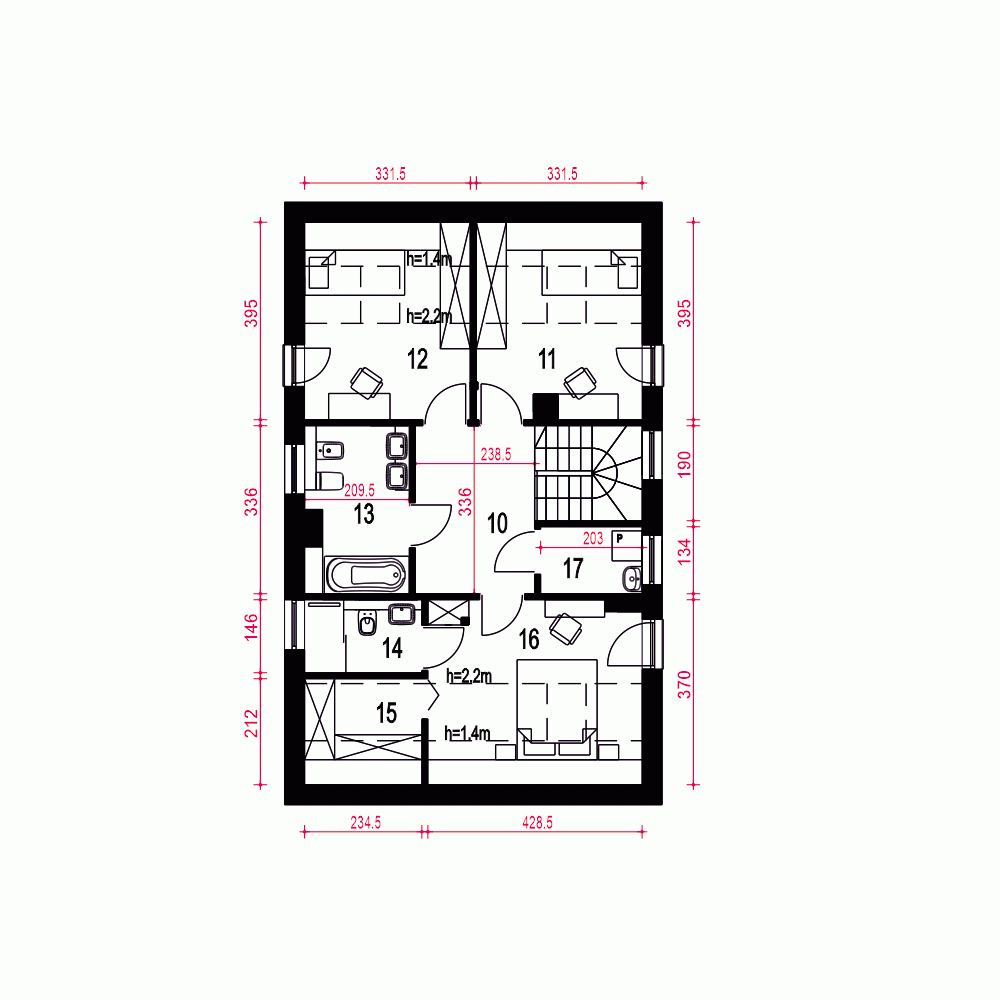 Rzut projektu Głuszec III z garażem - Piętro