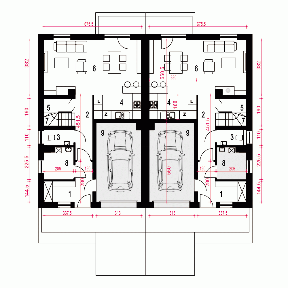 Rzut projektu Głuszec III A-BL z garażem - Parter