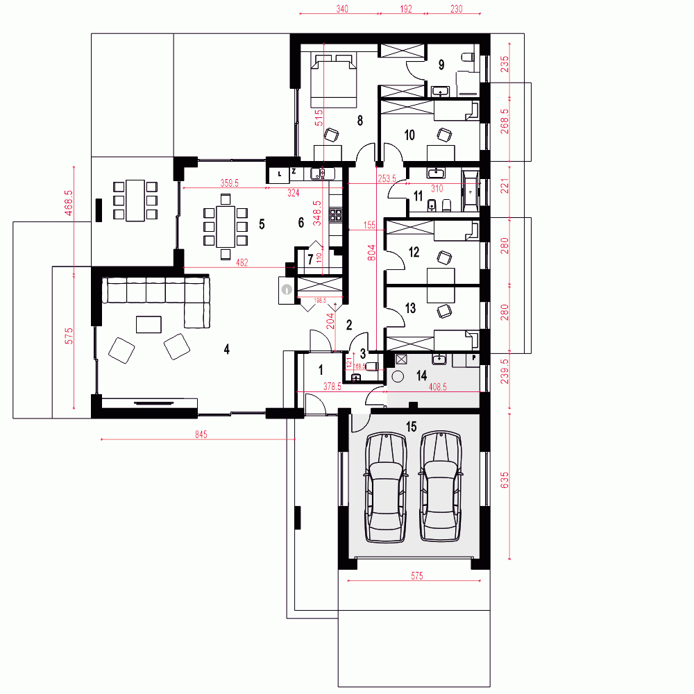 Rzut projektu Arnika II z garażem 2st. - Parter
