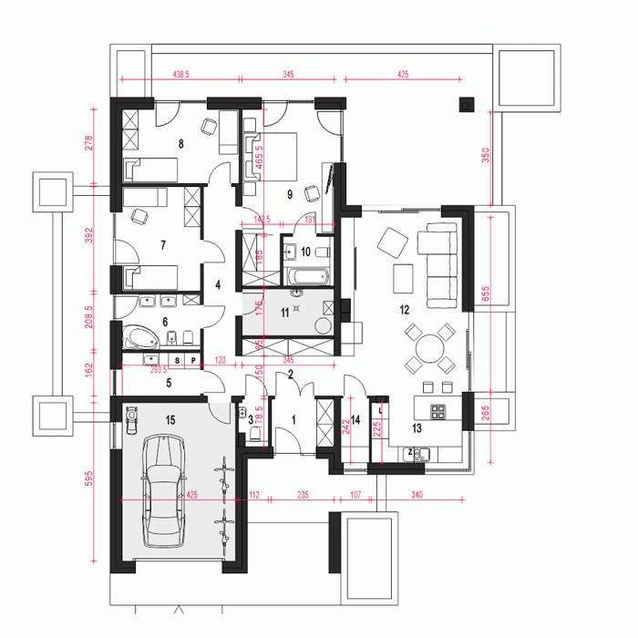 Rzut projektu Klara IV z garażem - Parter