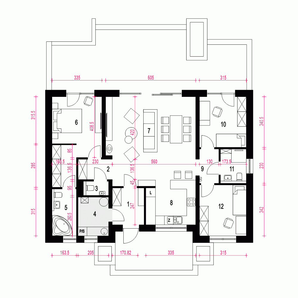 Rzut projektu Bratek IV - Parter