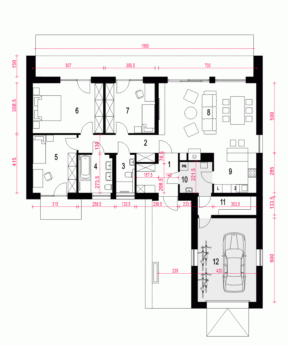 Rzut projektu Hyzop II z garażem - Parter