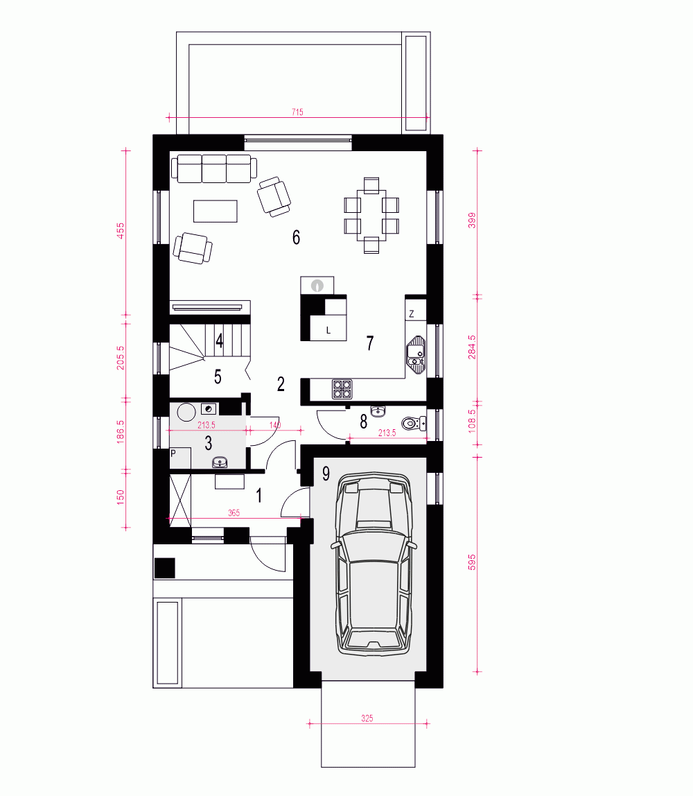 Rzut projektu Kosma z garażem - Parter