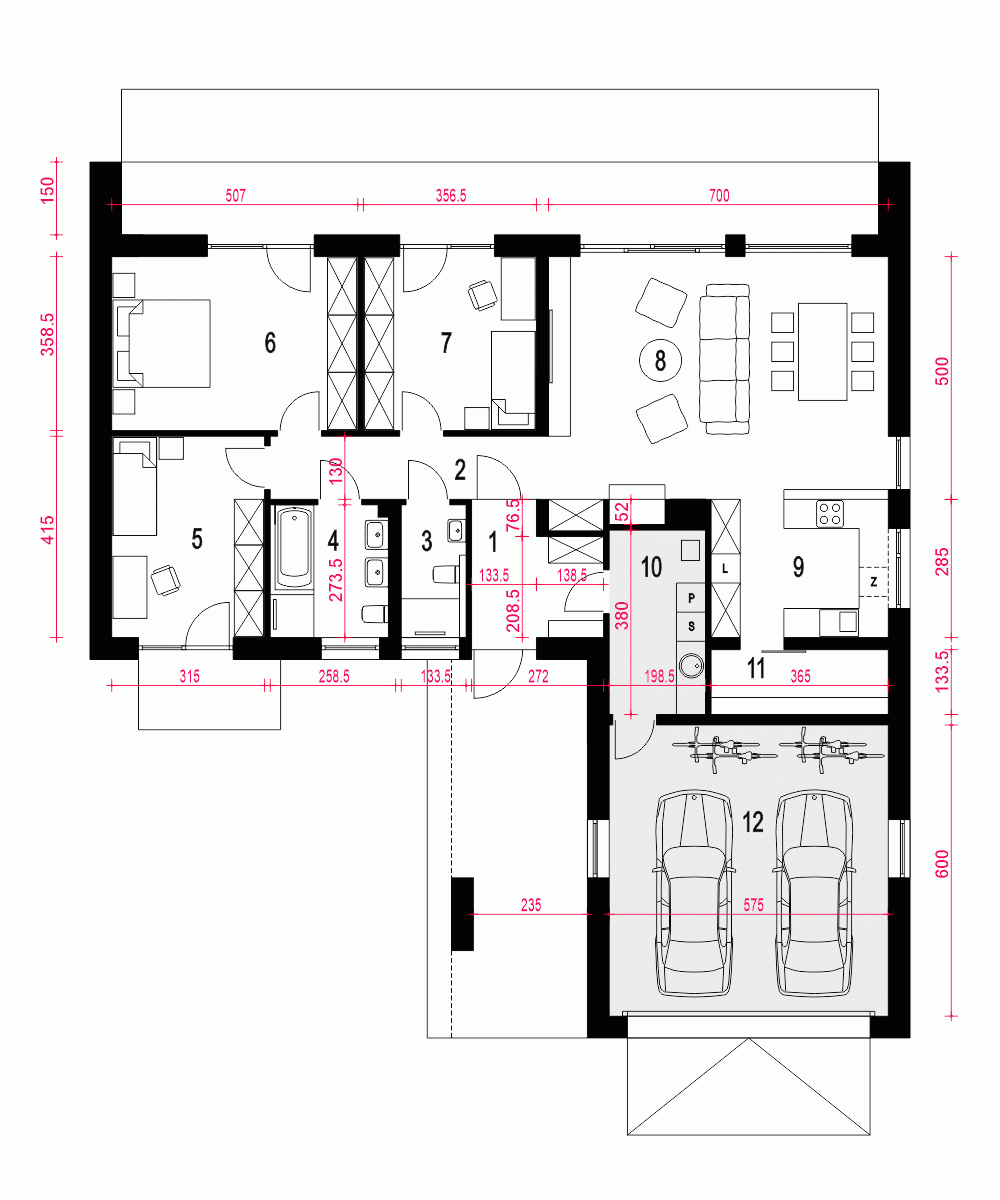 Rzut projektu Hyzop II A1 z garażem 2st. - Parter