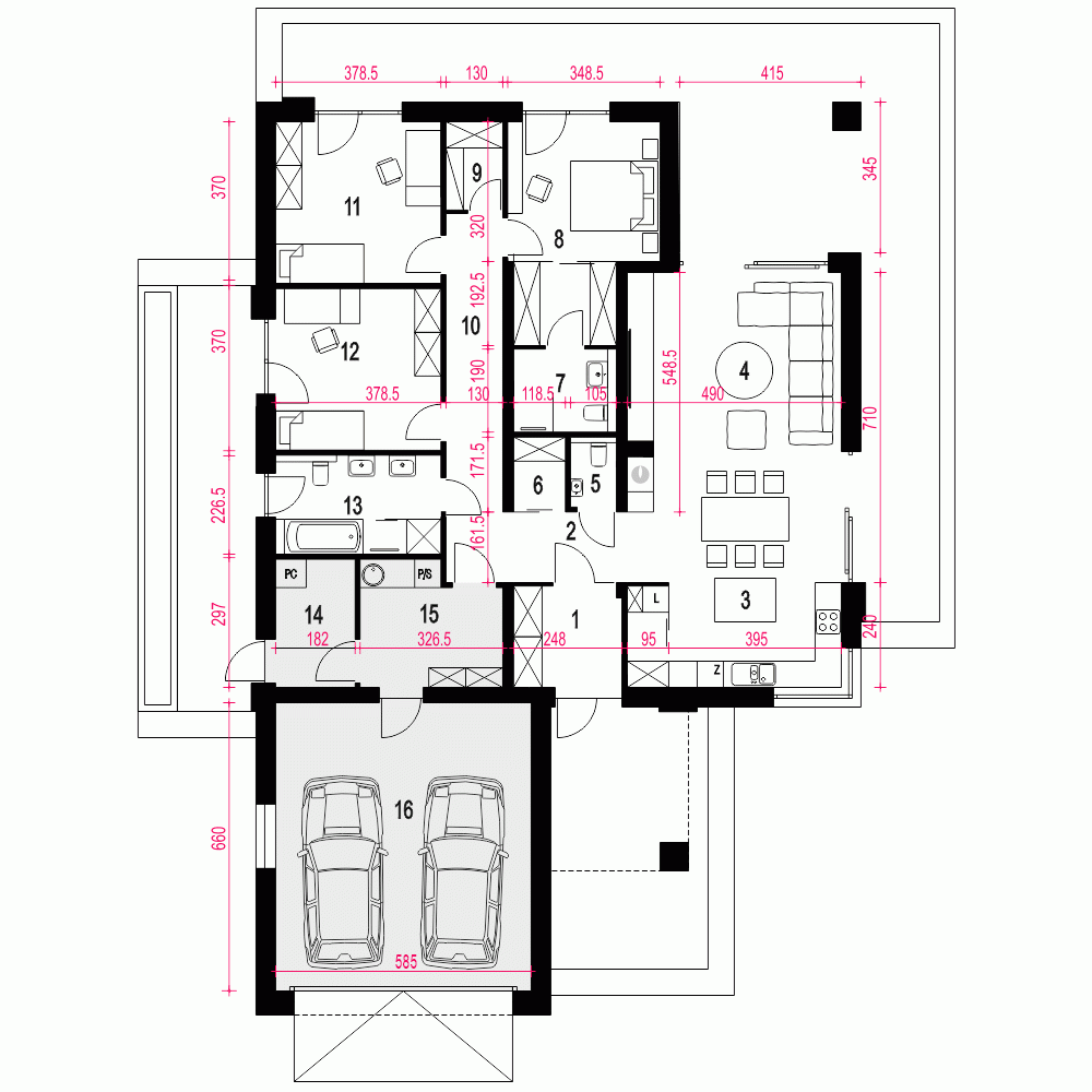Rzut projektu Laura z garażem 2st. - Parter