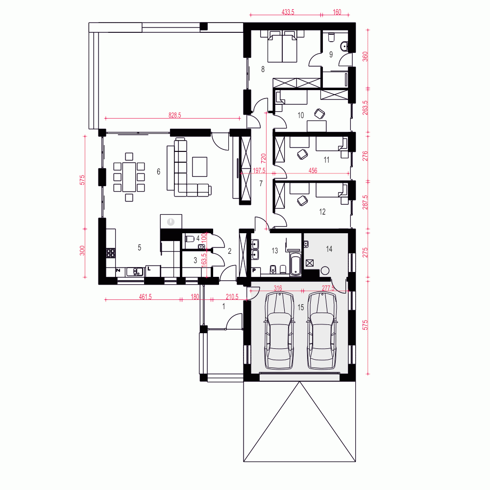 Rzut projektu Dolomit II z garażem 2st. - Parter