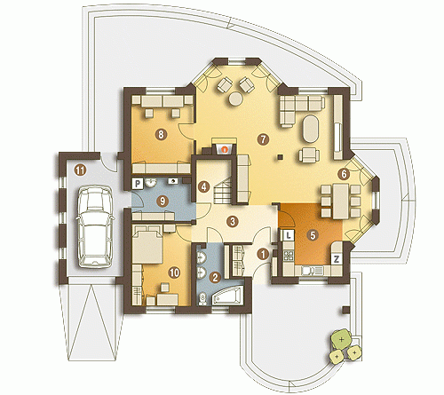 Rzut projektu Dzierlatka III z G1 z garażem - Parter