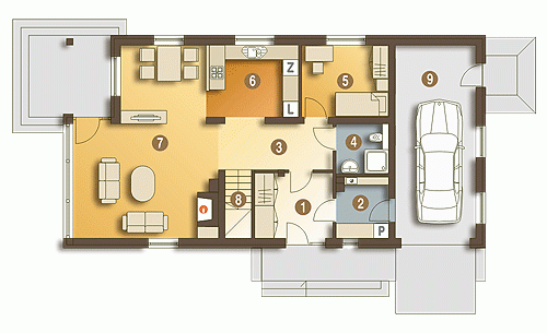 Rzut projektu Rumcajs z garażem - Parter