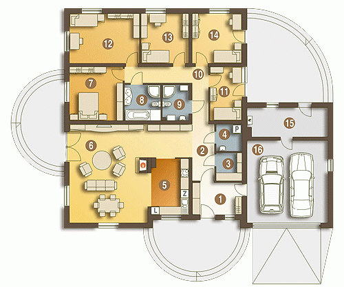 Rzut projektu Helenka II z garażem 2st. - Parter