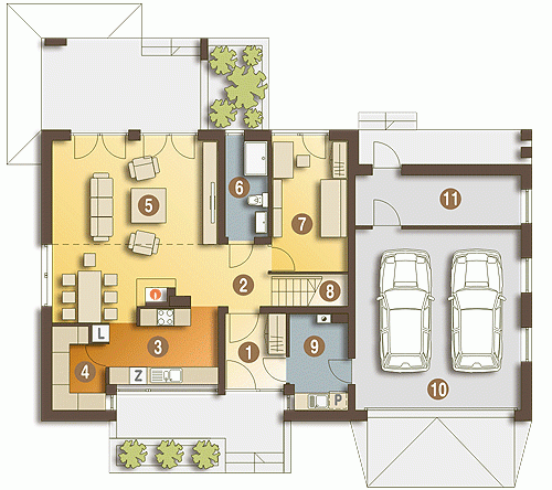 Rzut projektu Oleg z G2 z garażem 2st. - Parter