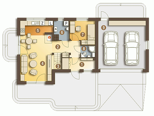Rzut projektu Eco 1 z G2 z garażem 2st. - Parter