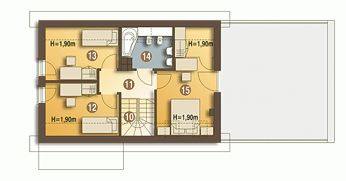 Rzut projektu Eco 1 z G2 z garażem 2st. - Piętro