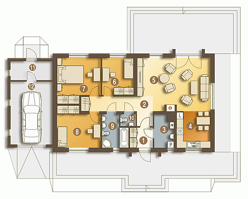 Rzut projektu Filipek II z garażem - Parter