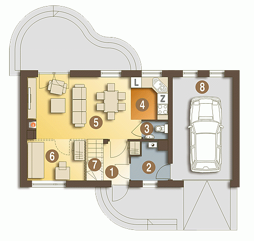 Rzut projektu Kajtek z garażem - Parter