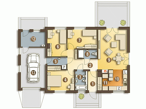 Rzut projektu Bastek z garażem - Parter