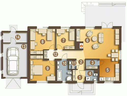 Rzut projektu Filipek A2 z garażem - Parter