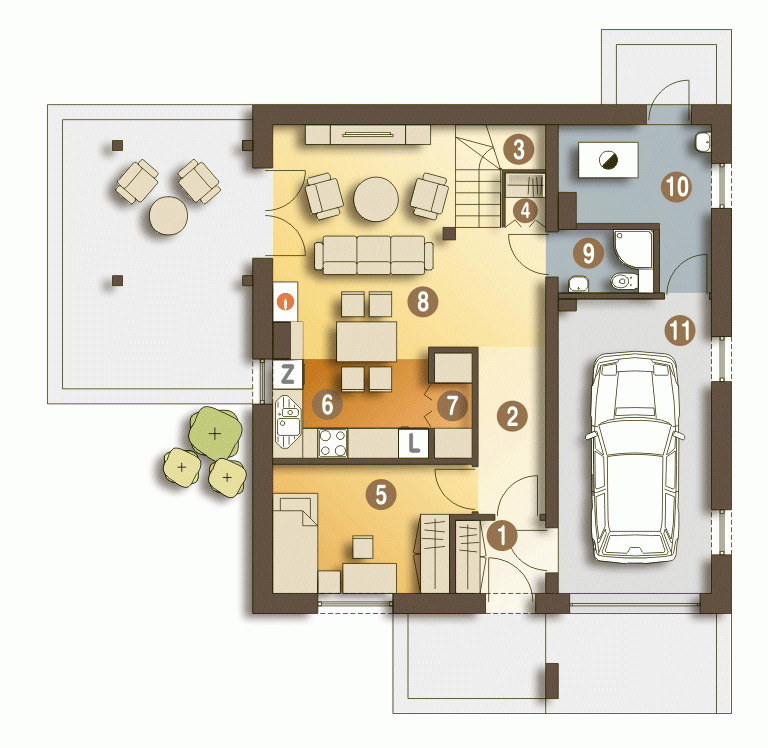 Rzut projektu Jarząbek z garażem - Parter