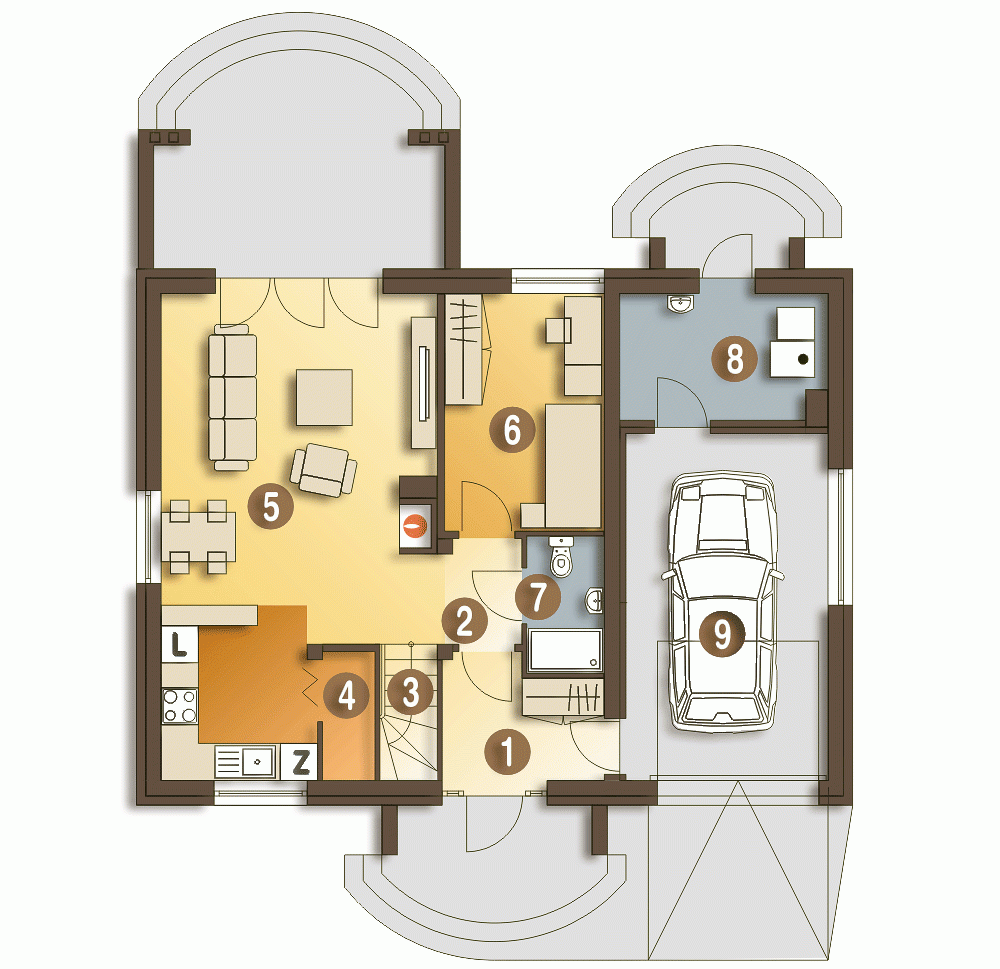 Rzut projektu Inka II z garażem - Parter