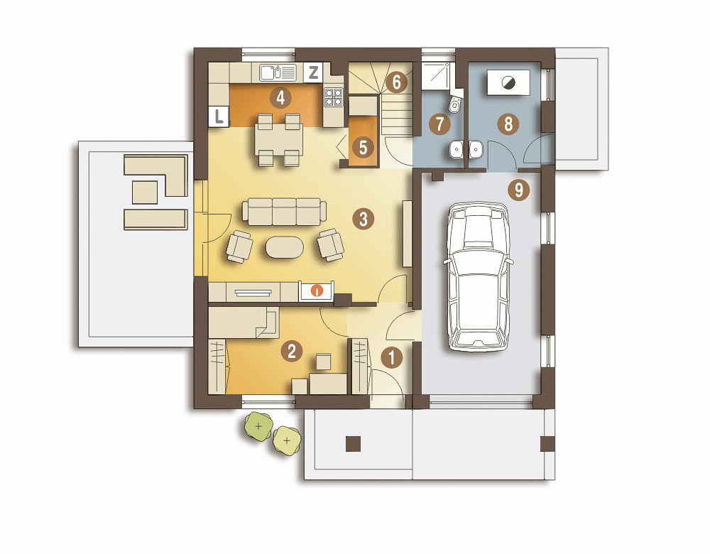 Rzut projektu Nowinka III z garażem - Parter