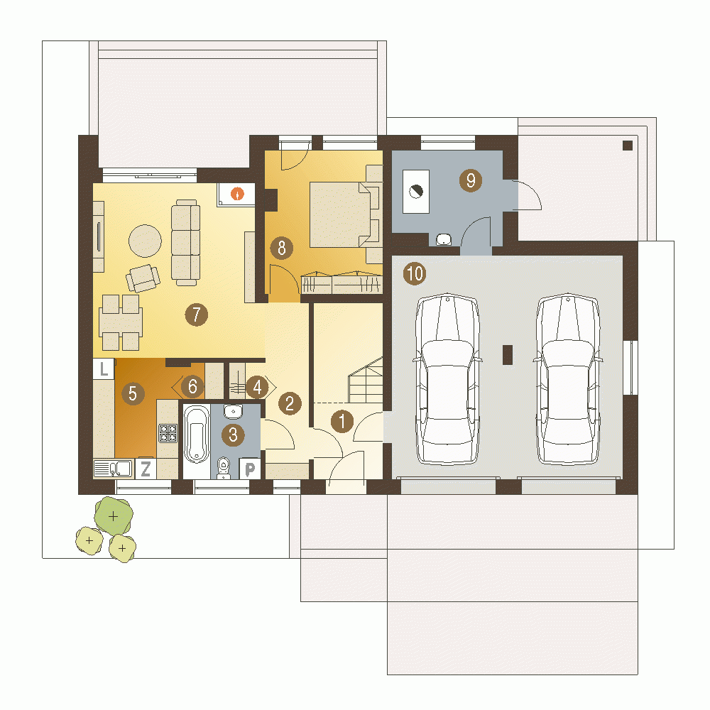 Rzut projektu Bernikla z garażem 2st. - Parter