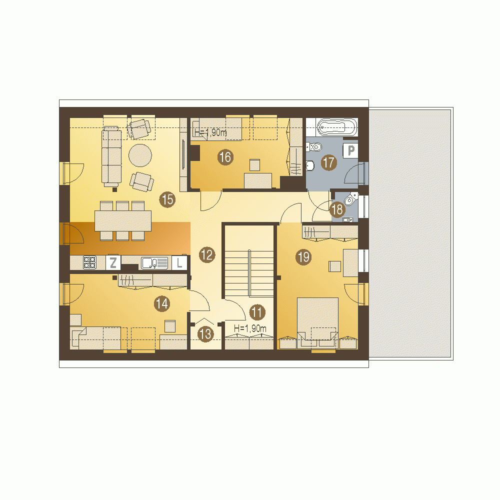 Rzut projektu Bernikla z garażem 2st. - Piętro