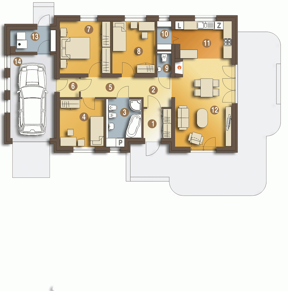 Rzut projektu Lucynka z garażem - Parter