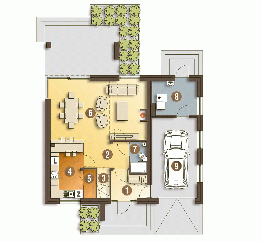 Rzut projektu Emma trend z garażem - Parter