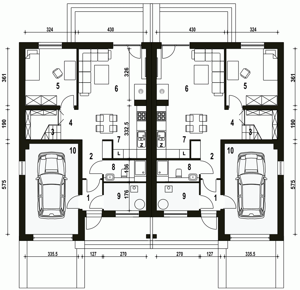 Rzut projektu Mazurek II BL2 z garażem - Parter