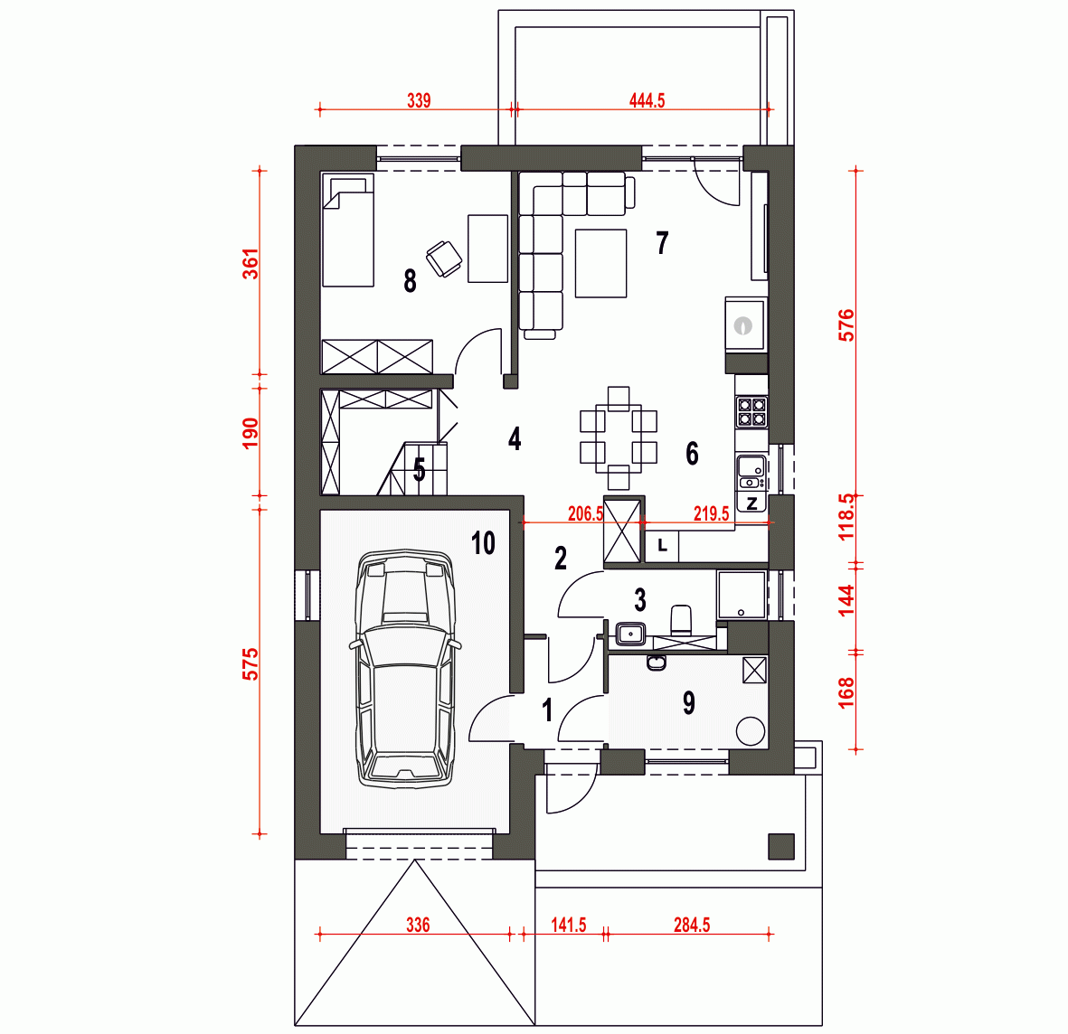 Rzut projektu Mazurek III z garażem - Parter