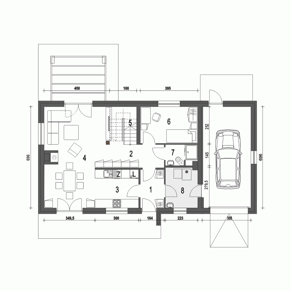Rzut projektu Eco 5 A z garażem - Parter