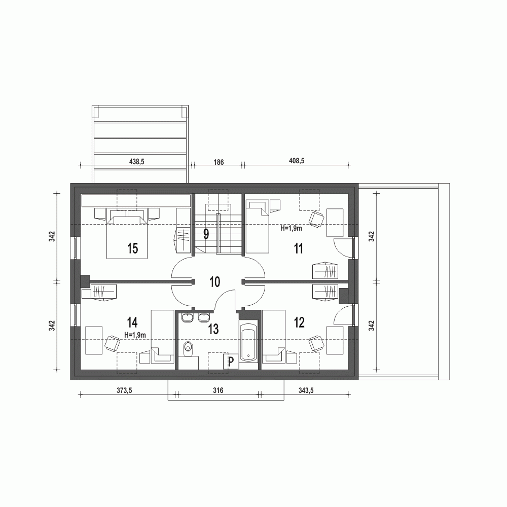 Rzut projektu Eco 5 A z garażem - Piętro