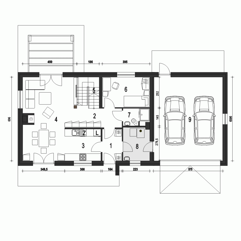 Rzut projektu Eco 5 A1 z garażem 2st. - Parter
