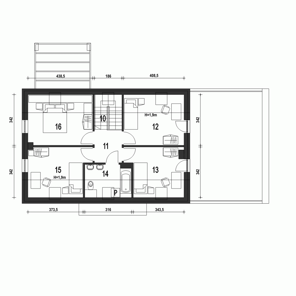 Rzut projektu Eco 5 A1 z garażem 2st. - Piętro