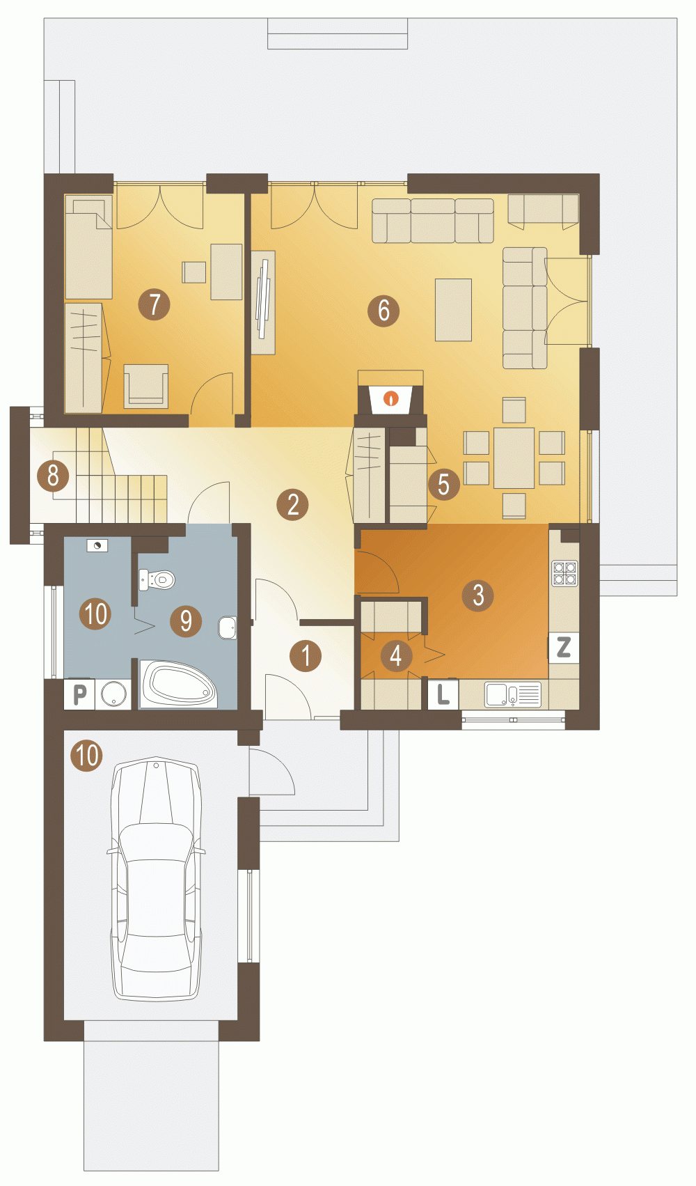 Rzut projektu Tamara z garażem - Parter