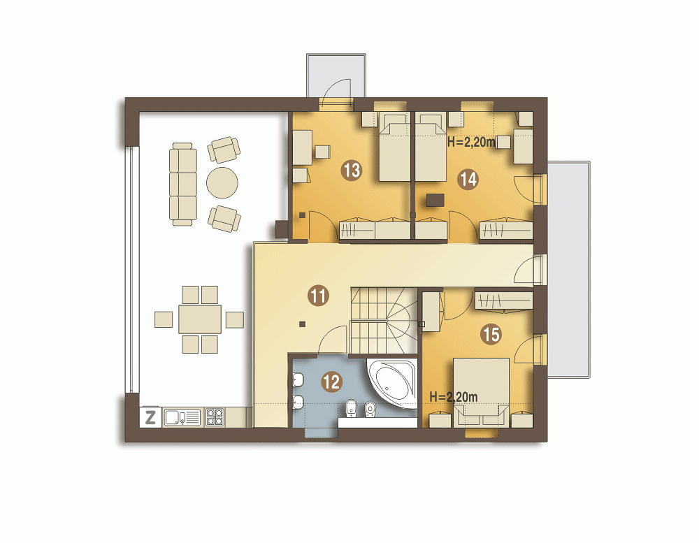 Rzut projektu Bernikla III z garażem - Piętro