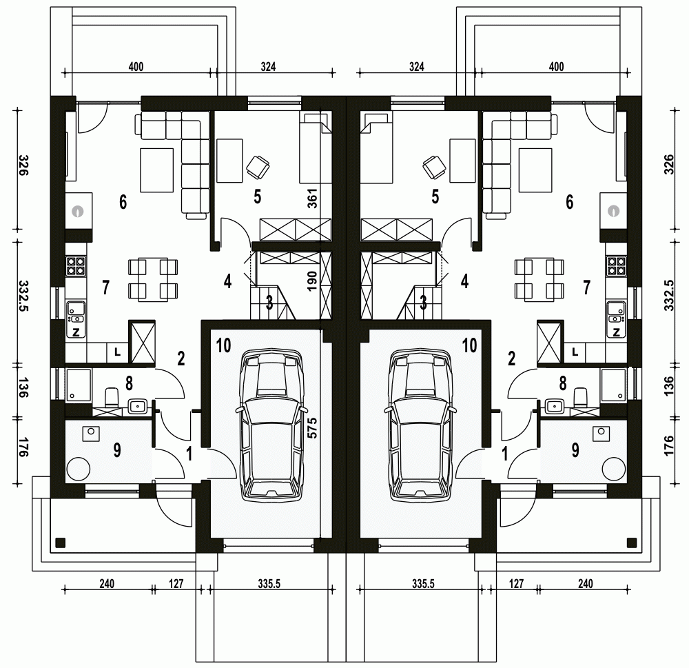 Rzut projektu Mazurek BL1 z garażem - Parter