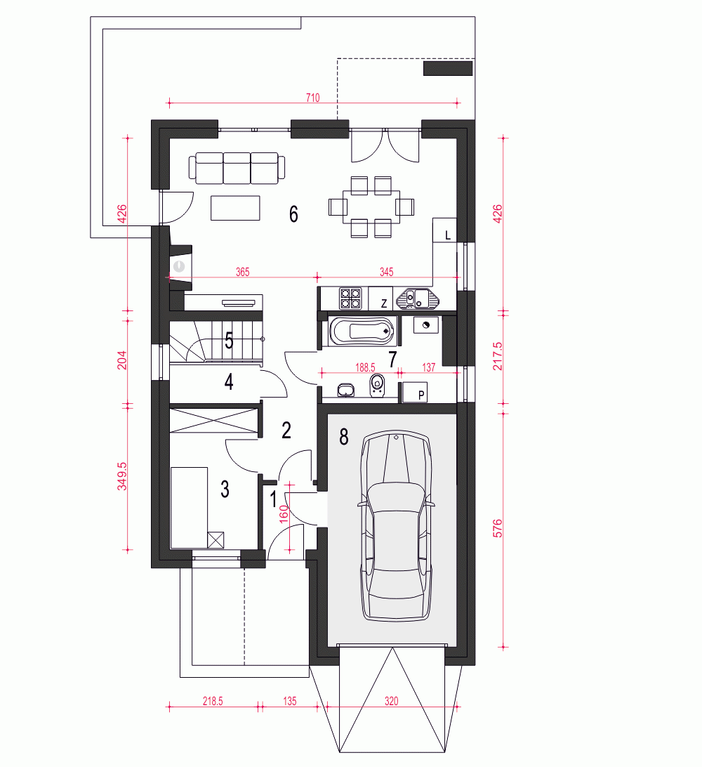Rzut projektu Zyta z garażem - Parter