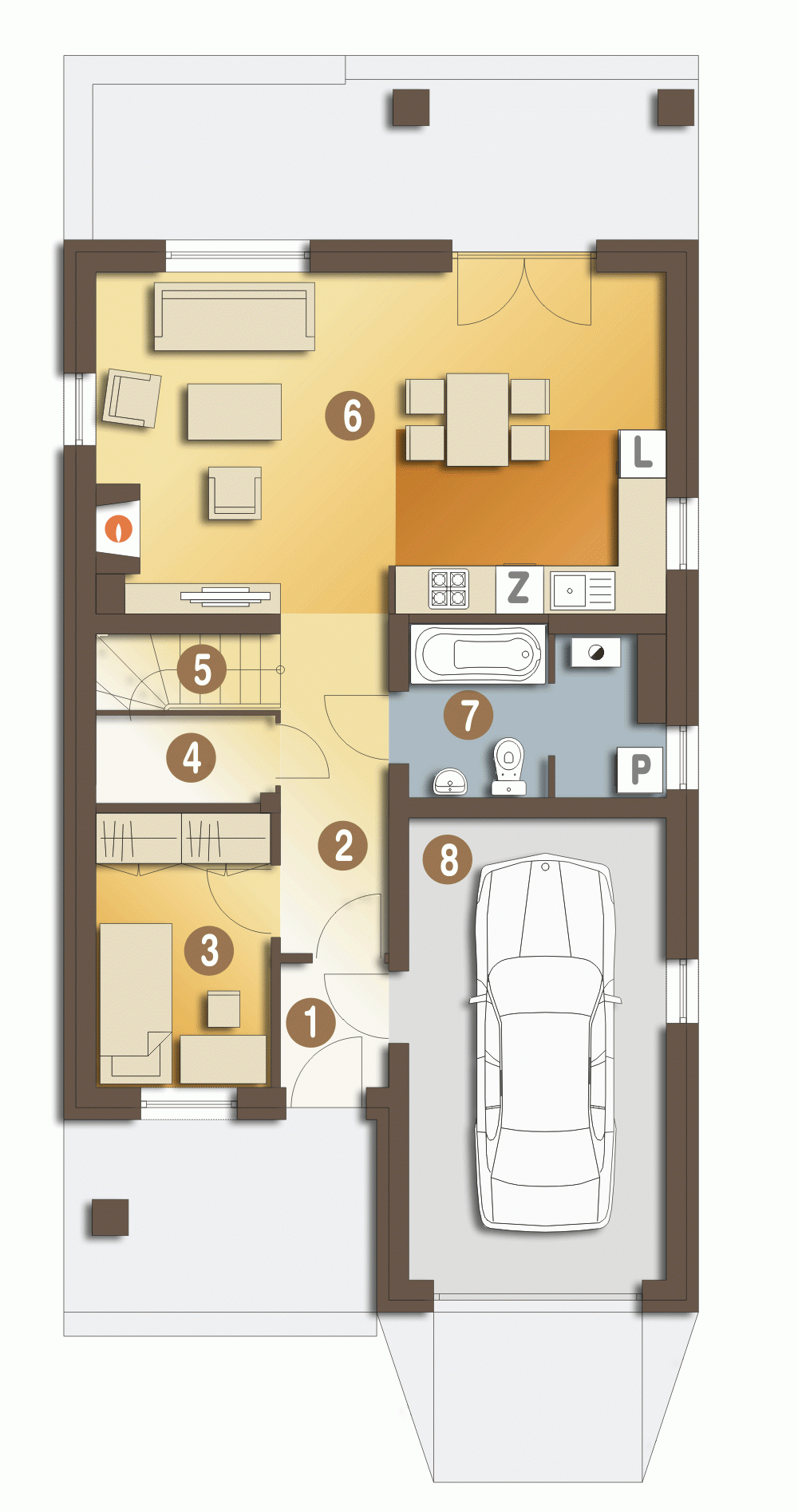 Rzut projektu Norbert z garażem - Parter