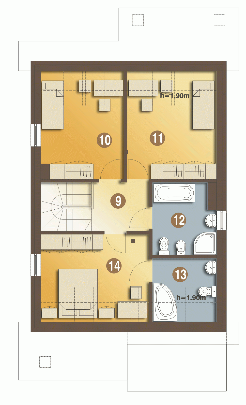 Rzut projektu Norbert z garażem - Piętro