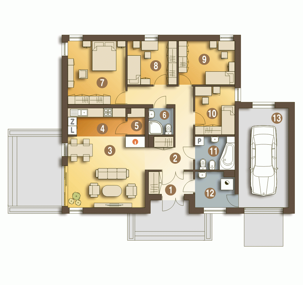 Rzut projektu Kalandra z garażem - Parter