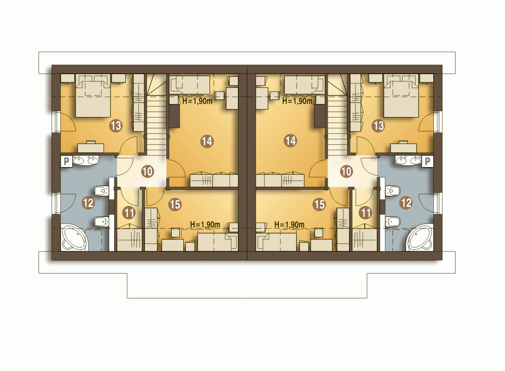 Rzut projektu Turkawka bliźniak BL1 z garażem - Piętro