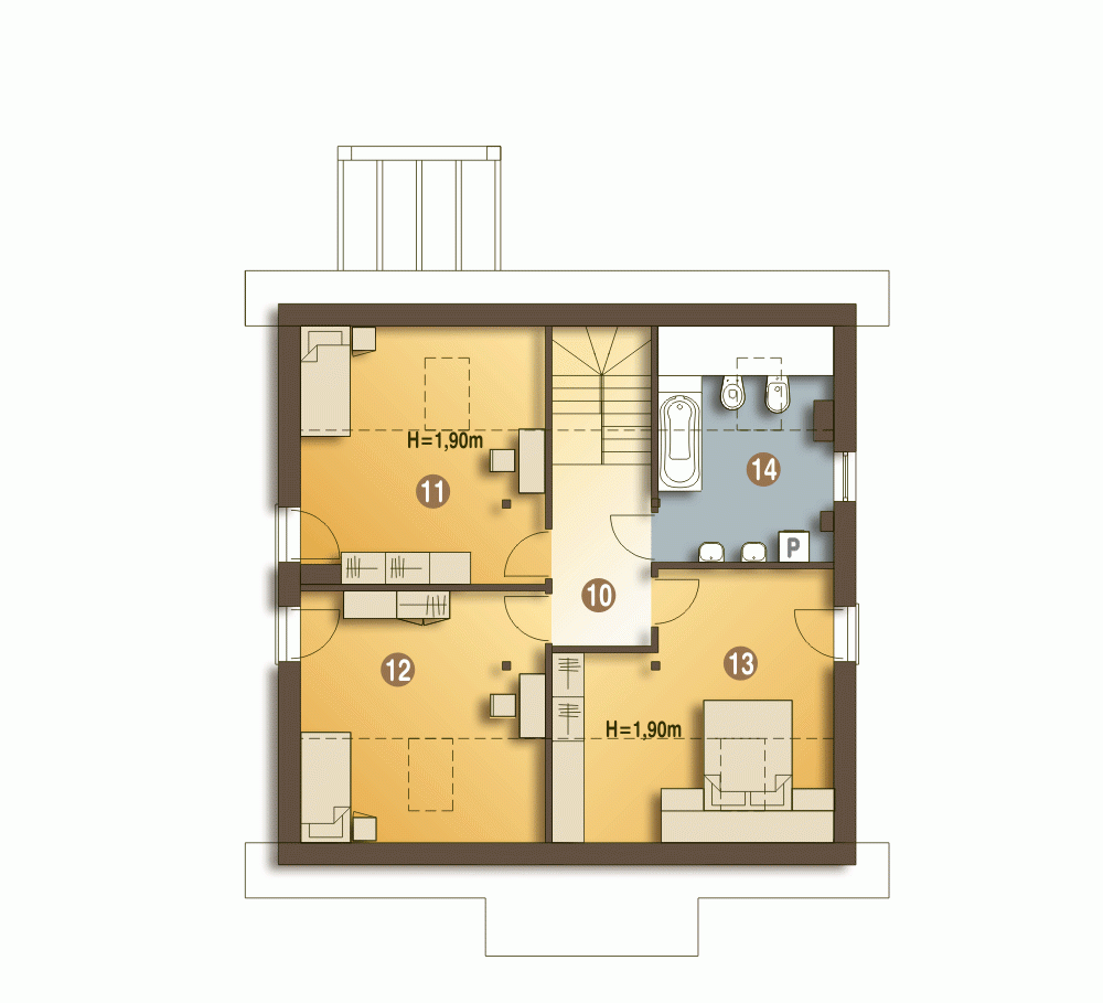 Rzut projektu Jarząbek III z garażem - Piętro